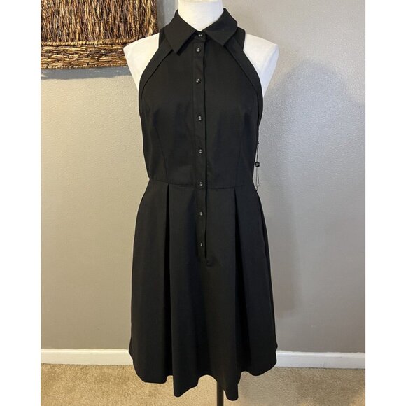 Adrianna Papell Dress 8 Black Crew Neck Shirt Open Back A Line Dress NWT NEW - Picture 7 of 16